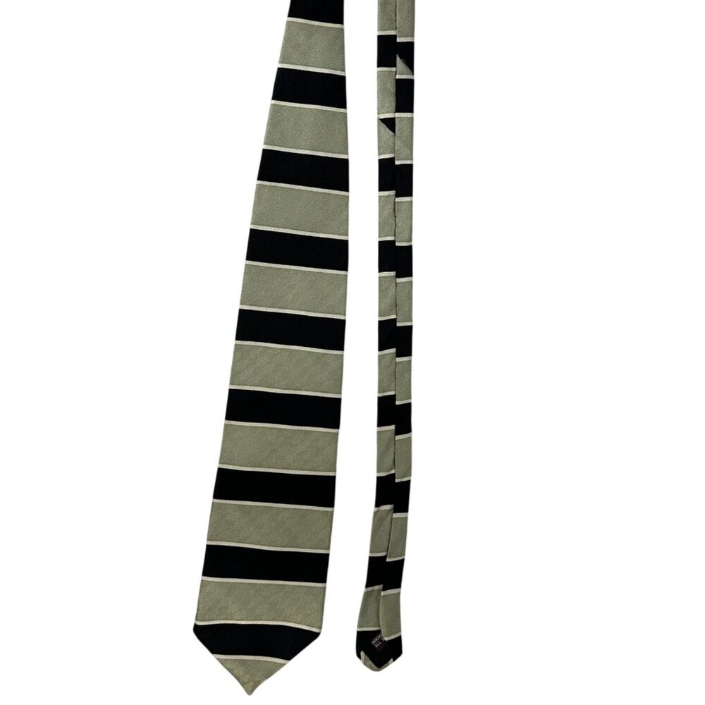 Raphael Mens Striped Tie All Silk Black & Green Classic Design